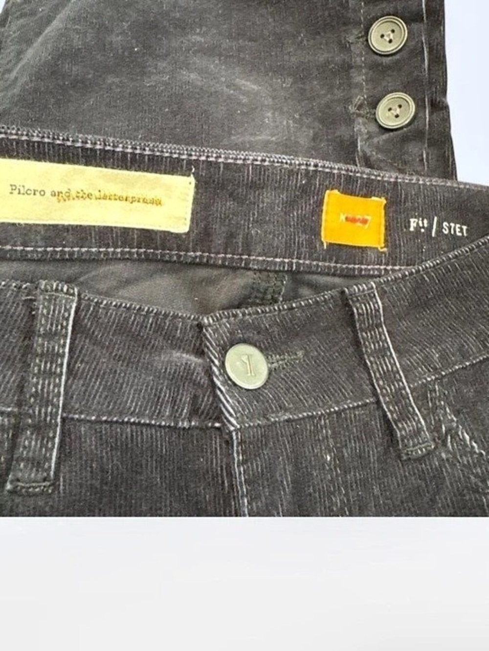 Pilcro Stet Navy Corduroy Flare Pants Button Hem 70s inspired boho Size 27 - Picture 10 of 10